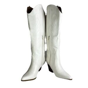 Arromic White Cowgirl Boots Embroidered Western Knee High Pointed Toe Size‎ 8.5